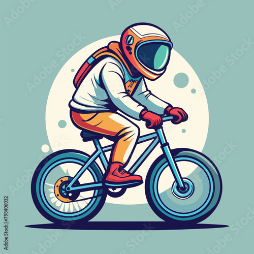 astronaut riding bmx vector illustration