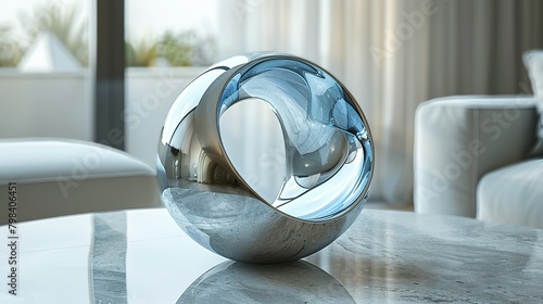 Spherical Elegance: Metal-Ringed Glass Orb in Curved Motion