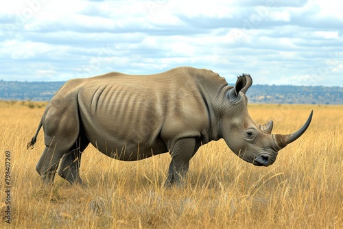 magnificent rhinoceros majestically roaming the African savannah  its imposing horn and sturdy physique embodying strength  