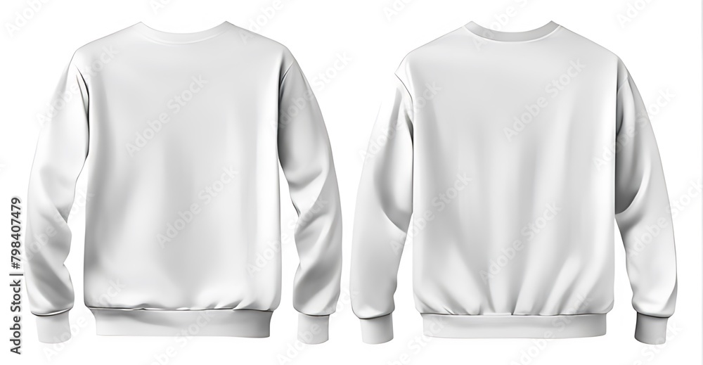 Set of white front and back view tee sweatshirt sweater long sleeve on white background cutout. Mockup template for artwork graphic design Set of white front and back view tee sweatshirt sweater long sleeve on white background cutout. Mockup template for artwork graphic design