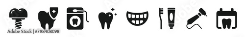 tooth care icons set. Dental icons concept in flat style.