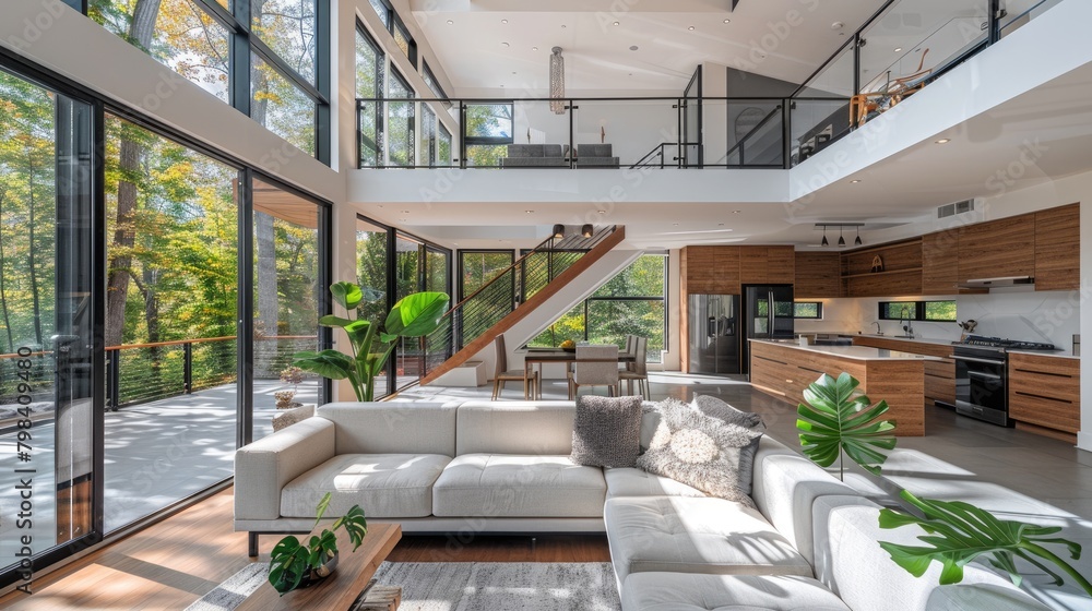 Fototapeta premium A luxurious living room. The tree outside the window