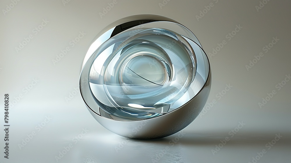 Looped glass ball with metal ring rotating on curved surface Looped glass ball with metal ring rotating on curved surface