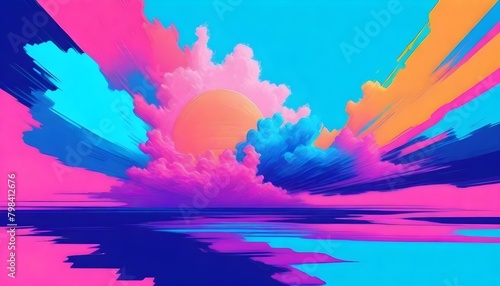 Vaporwave Artwork Illustration Digital Painting Abstact Minimalistic Neon Graphic Background Design