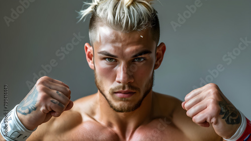 Elevated Style: Muay Thai Athlete's Pompadour, High Rise: Pompadour of White Fighter, Elevated Elegance: Pompadour for Muay Thai, Refined Pompadour: White Fighter's Style