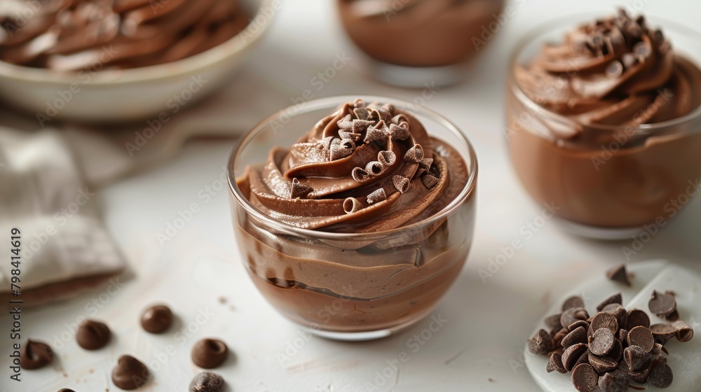 Whipped chocolate mousse with chocolate chips, a delightful treat for dessert lovers Whipped chocolate mousse with chocolate chips, a delightful treat for dessert lovers