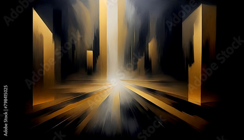 Mysterious Black Gold Digital Painting Abstract Dark Illustration Soft Background Design