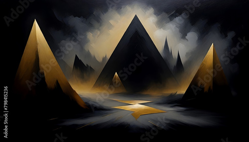 Mysterious Black Gold Digital Painting Abstract Dark Illustration Soft Background Design