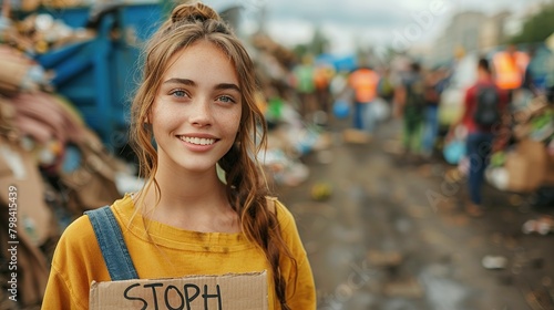 Captivating Environmental Advocate: A Young Woman's Call to End Plastic Pollution Amidst Protest