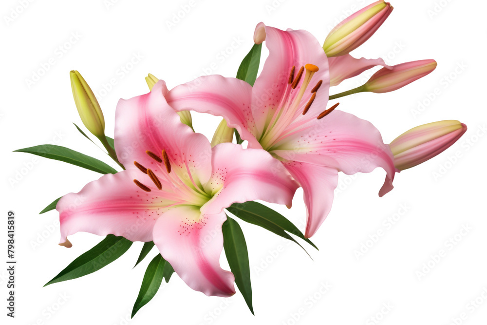 Pink lily flower bouquet isolated on white background for card and decoration Pink lily flower bouquet isolated on white background for card and decoration