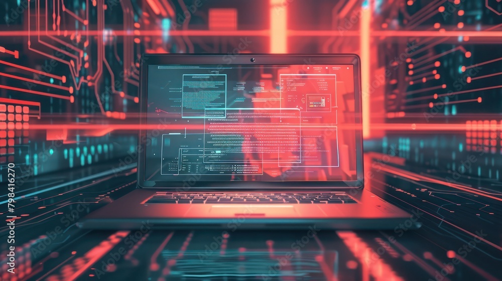 Laptop background illustration with advanced technology hologram light. Laptop background illustration with advanced technology hologram light.