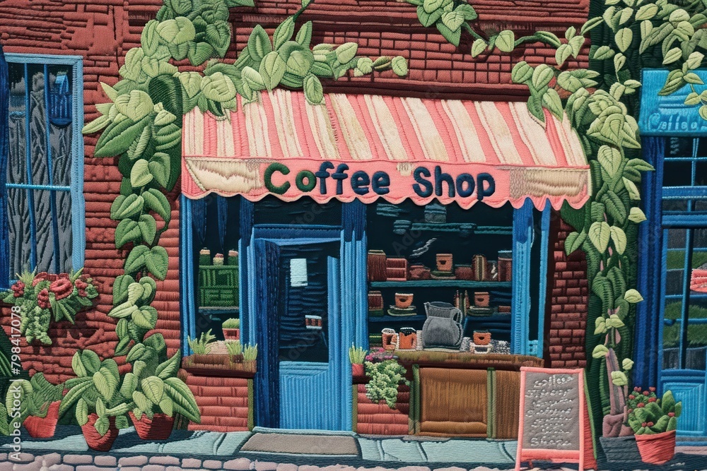 Fototapeta premium Coffee shop restaurant plant text.