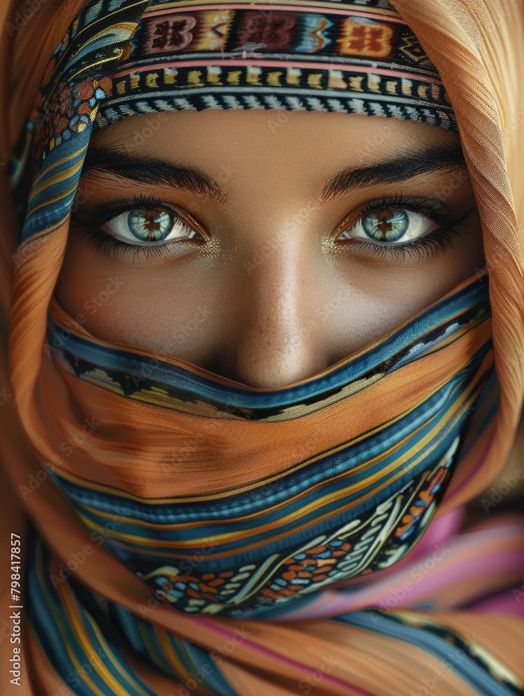 A young Arab woman with a veil on her head
