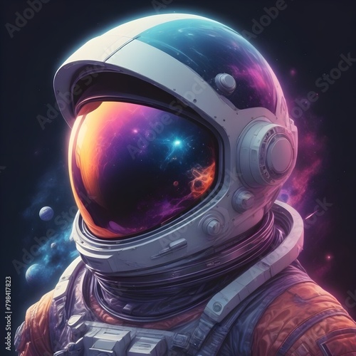 Astronaut Portrait Illustration Digital Painting Galaxy Astrology Background Design