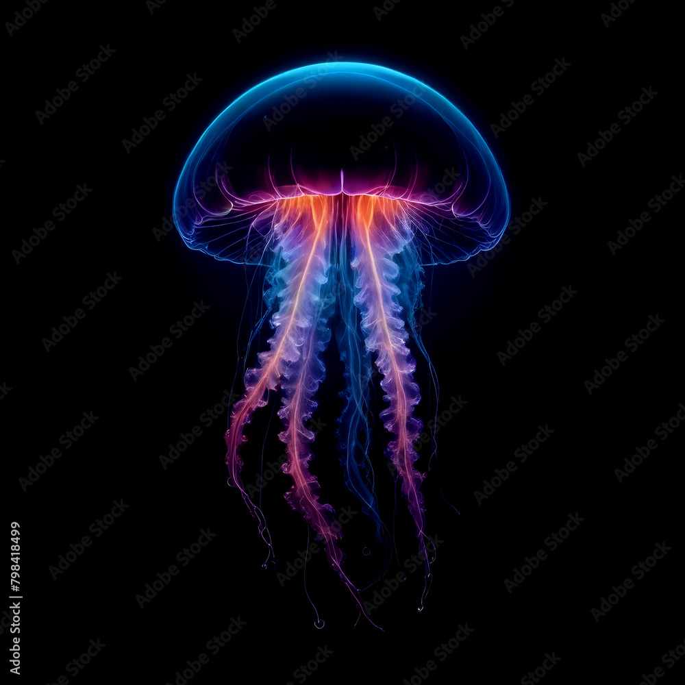 Neon Jellyfish Digital Painting Deep Ocean Glowing Beautiful Nature Background Design Neon Jellyfish Digital Painting Deep Ocean Glowing Beautiful Nature Background Design
