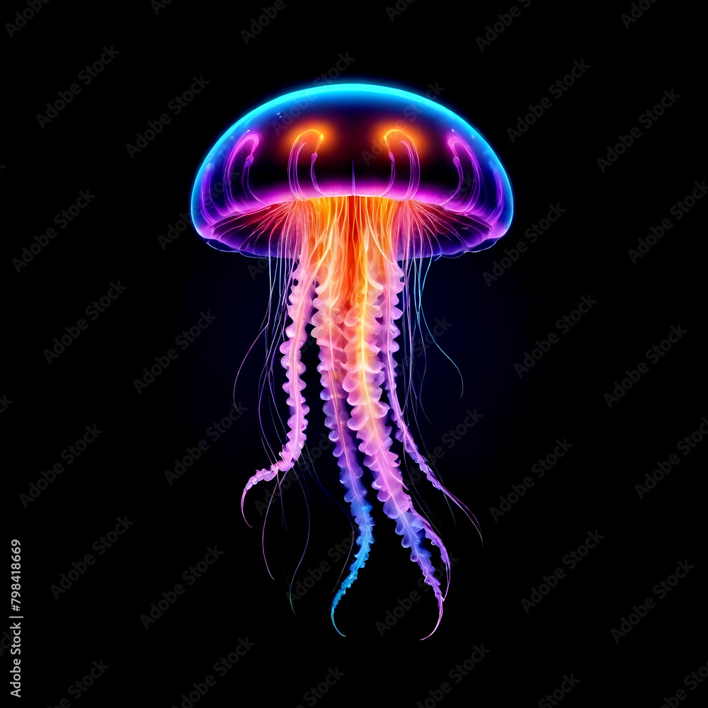 Neon Jellyfish Digital Painting Deep Ocean Glowing Beautiful Nature Background Design Neon Jellyfish Digital Painting Deep Ocean Glowing Beautiful Nature Background Design