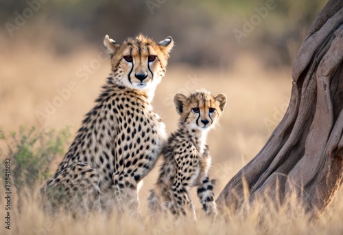 'cub mother Acinonyx playing pattern A jubatus Africa National Samburu Kenya Reserve Cheetah Family Nature Day Wildlife Savanna Natural environment Discovery Outdoors' photo