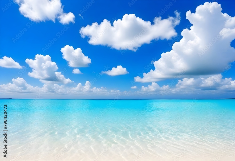 Ocean Beach Panorama Digital Painting Cloudy Sky Beautiful Nature Summer Background Design