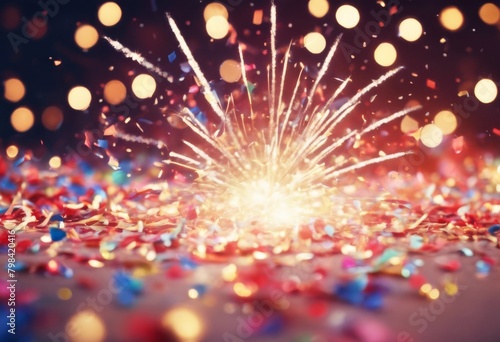 'konfetti banner confetti glitzer feuerwerk fireworks sylvester party tight bang colours glister light card star colourful blurred graphic turn of the year pyrotechnic h' photo