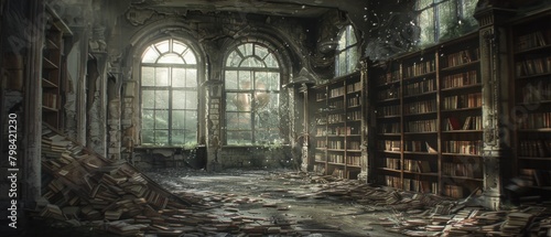 You stumble upon an abandoned library, its shelves empty yet full of untold stories. photo