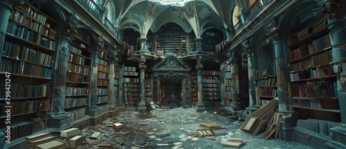 You stumble upon an abandoned library, its shelves empty yet full of untold stories. photo