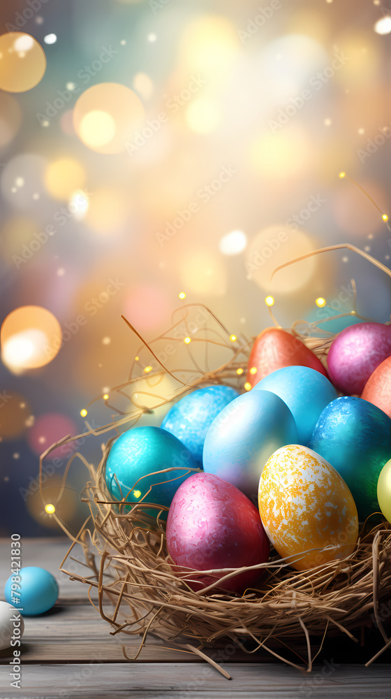 Colorful easter eggs in bird's nest Colorful easter eggs in bird's nest