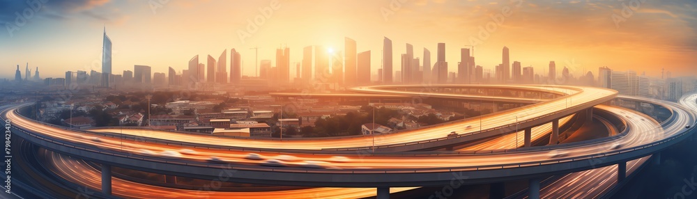Autonomous cars on smart highway, golden hour, drone view Autonomous cars on smart highway, golden hour, drone view