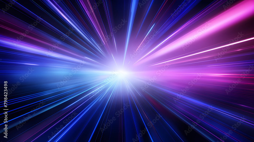 Speed of light background, blue, purple and red neon lights