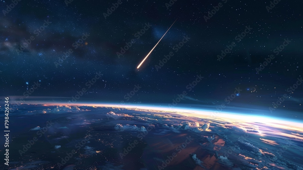 Obraz premium As the meteor hurtles towards the horizon you cant help but imagine the incredible journey it must have taken to reach this moment..