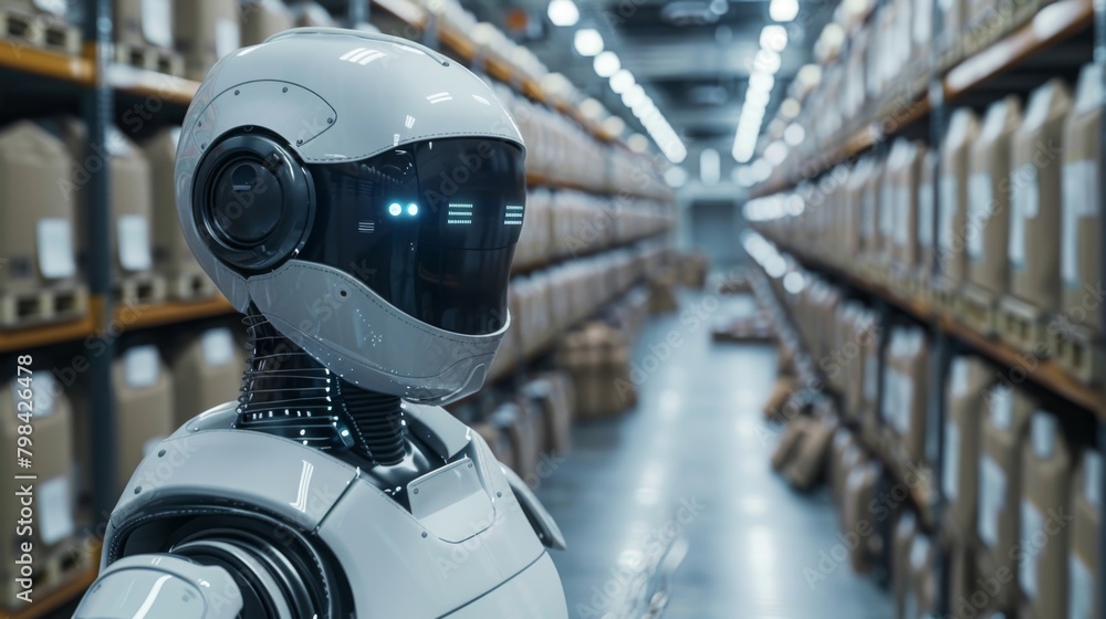 Fototapeta premium AI interface future warehouse export and import future robot technology