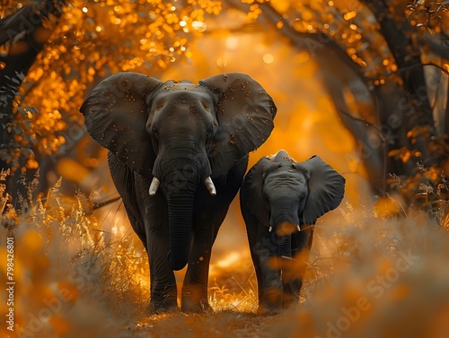 Enchanting Image of Elephants in Golden Savanna