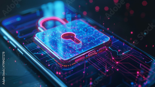 Strengthened Smartphone Security  Padlock Holograms Safeguarding Business Data Symbolizing  Cybersecurity
