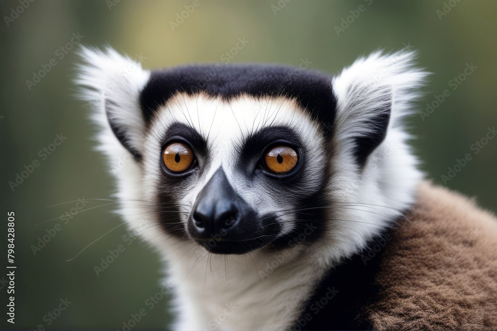 Naklejka premium 'lemur catta portrait front view animal together mammal fur captivity park holland madagascar africa tailed adult young group monkey cute grey forest primate sitting rest resting behaviour outdoors'