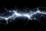 An atmospheric image of electrical energy charge in a dark night sky with lightning rays and thunder.