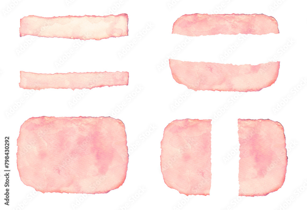 ちぎった紙に水彩で色付けたピンク色の素材