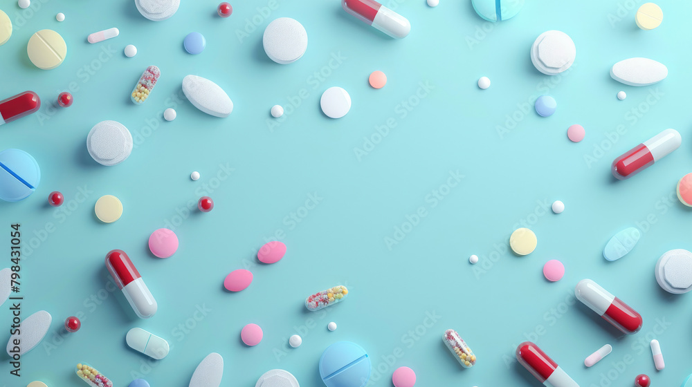 Pharmaceutical-themed Background with Tablets and Capsules Pharmaceutical-themed Background with Tablets and Capsules