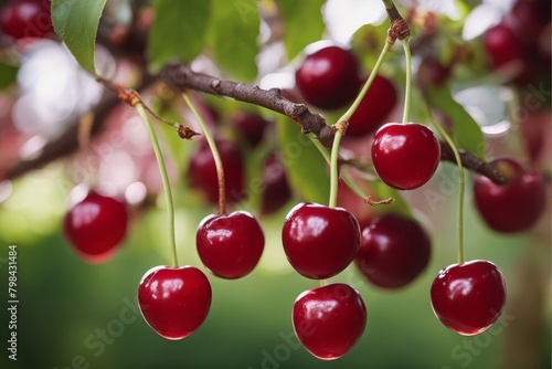 'ripe cherry closeup berry fruit green leaf food red dessert sweet object isolated juicy macro medicine nature stem' © sandra