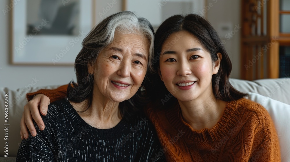 Elderly mother and daughter embrace Elderly mother and daughter embrace