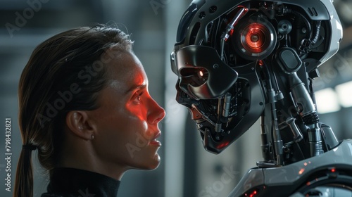 In a heated exchange, a human and an AI robot engage, sparked by their differing opinions photo