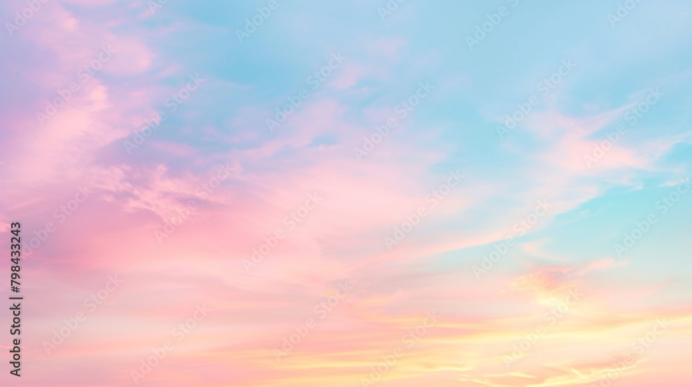 Background formed by a bright pastel authentic sky during sunset. Generative Ai