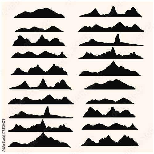 Mountains silhouettes with illustration style doodle and line art