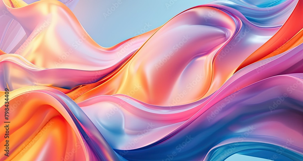 A colorful, flowing piece of fabric with a blue and pink stripe A colorful, flowing piece of fabric with a blue and pink stripe