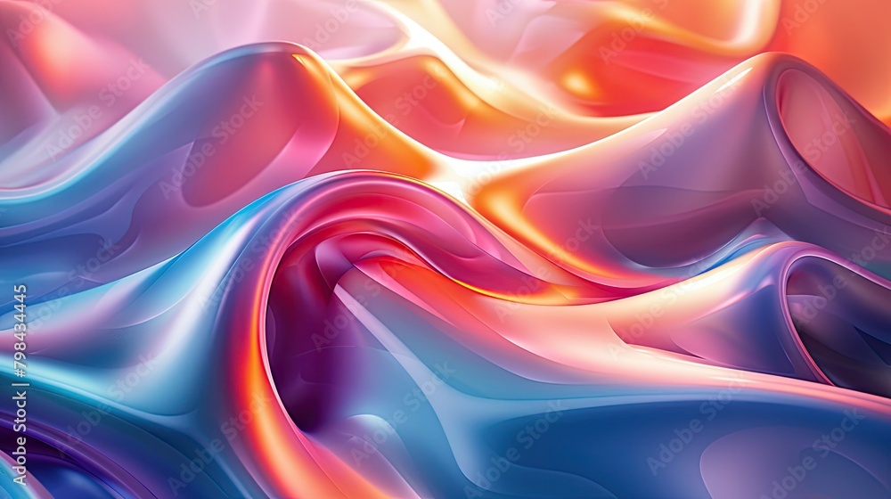 A colorful, abstract painting of a wave with a red and blue swirl