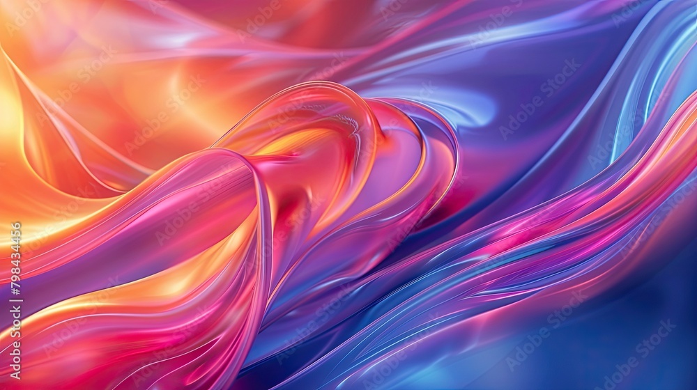 A colorful, abstract painting with a blue and pink background