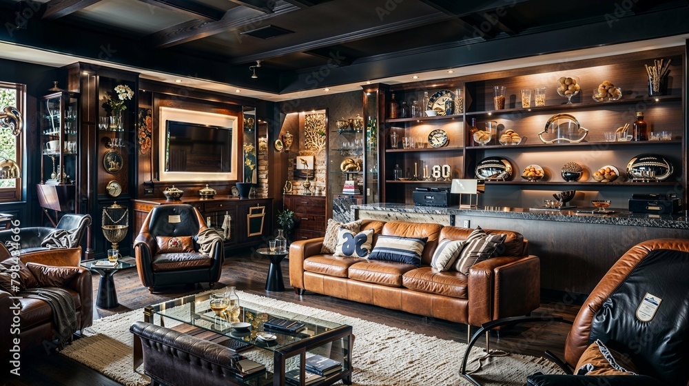 Luxury Home Study with Leather Seating and Exquisite Trophy Collection