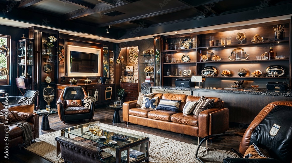 Luxury Home Study with Leather Seating and Exquisite Trophy Collection Luxury Home Study with Leather Seating and Exquisite Trophy Collection