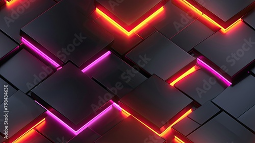 A black and orange background with neon lights