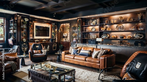 Luxury Home Study with Leather Seating and Exquisite Trophy Collection