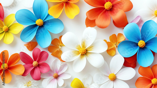 Colorful flowers on white background 