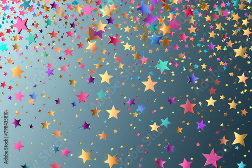 Festive confetti. Celebration stars. Colorful stars random on transparent background. Creative festive overlay template. Ecstatic vector illustration.